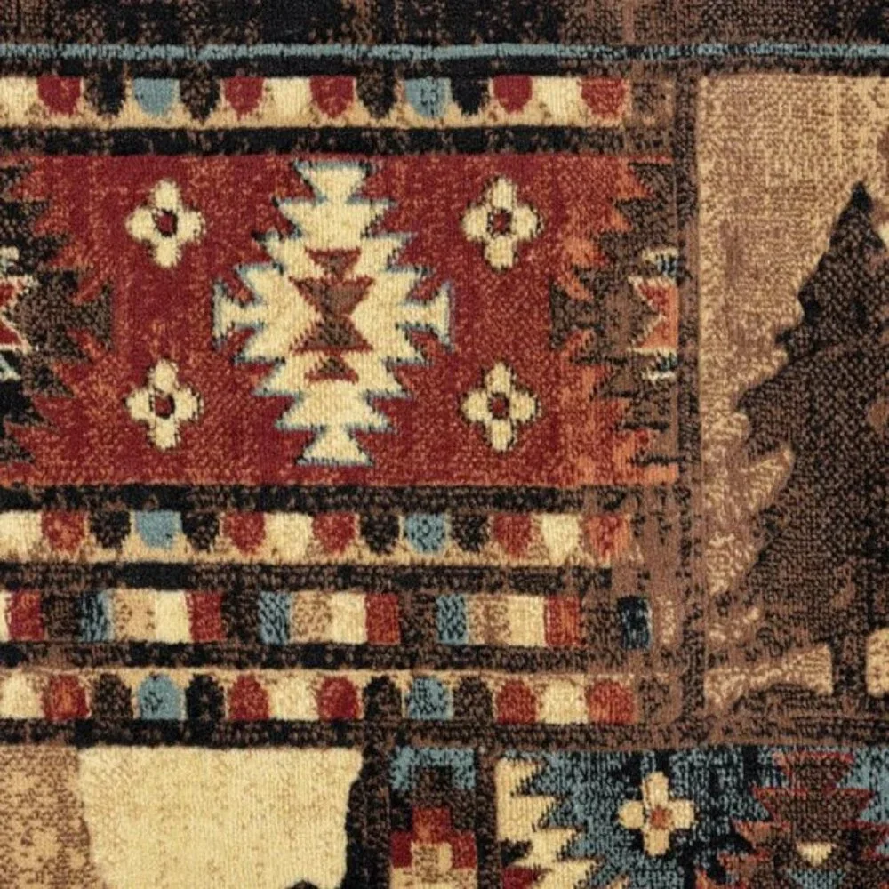 New 5.2x7.2 Buffalo Bear Rustic Area Rug, Brown Red Carpet for Home